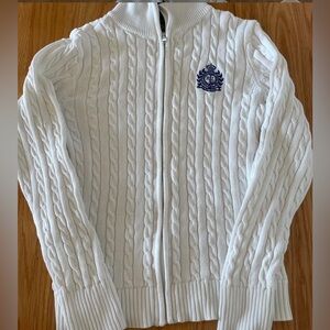 Polo sport cable knit blue and white zip up